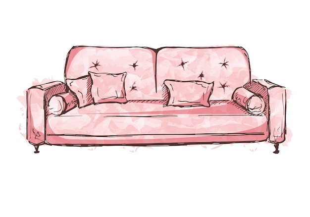 Sofa lokalisiert auf weißem hintergrund vektorillustration in einer skizzenart