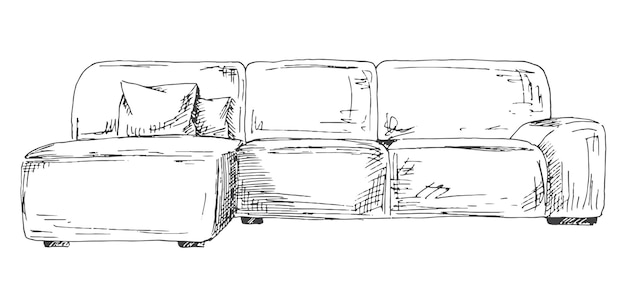 Sofa lokalisiert auf weißem hintergrund vektorillustration in einer skizzenart