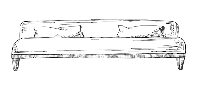 Vektor sofa lokalisiert auf weißem hintergrund vektorillustration in einer skizzenart