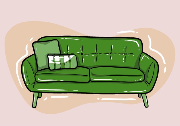 Vektor sofa mit kissen. isoliertes, bequemes sofa-sitzsymbol. einfaches rezeptionssofa, vorderansicht