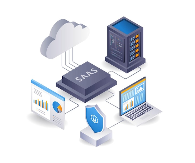 Software als Service-Server-Entwickler flache isometrische 3D-Illustration