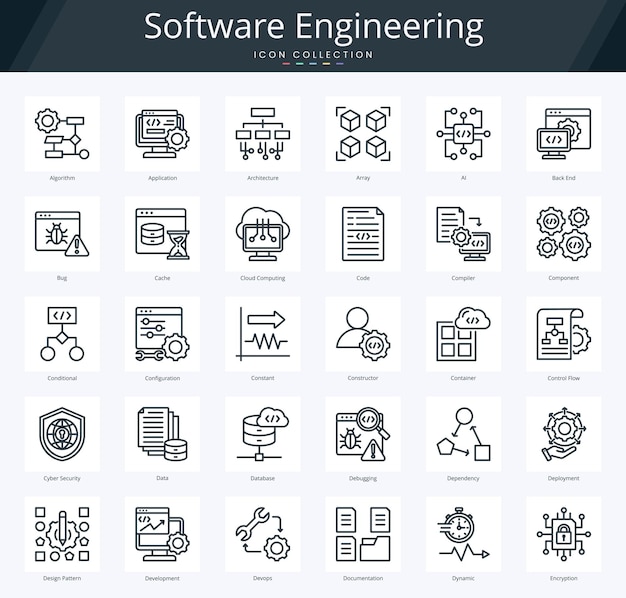 Software Engineering Outline Icon Pack für DevOps und Programmiertechnik