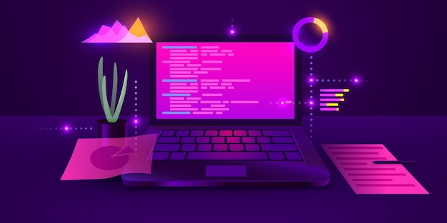 Softwareentwicklung Web-Codierung auf Laptop-Programmierkonzept Website-Design-Codierung Remote-Arbeit zu Hause