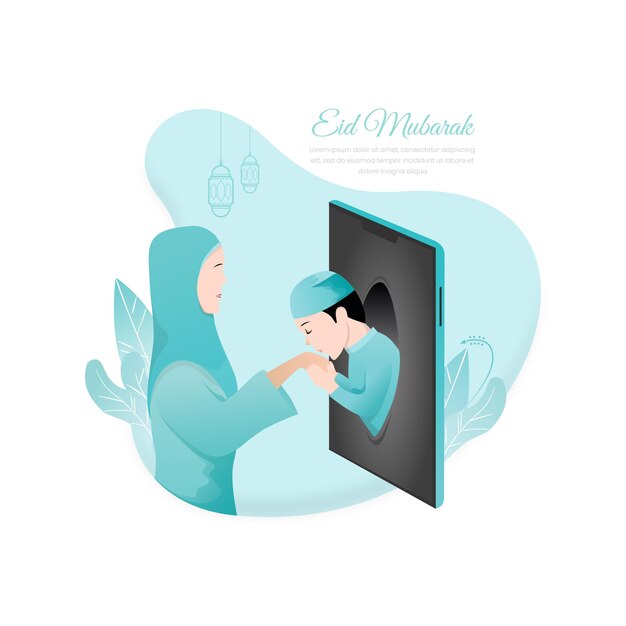 Sohn schüttelt seiner Mutter per Smartphone online die Hand zu Eid