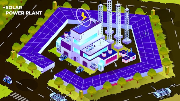 Vektor solarkraftwerk - isometrische illustration