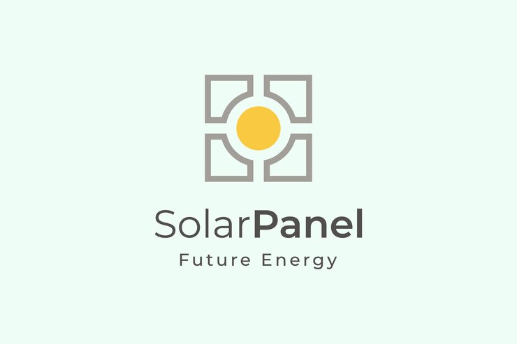 Solarpanel-Energielogo mit einfacher und moderner Form für Stromerzeugungs- und Installationsunternehmen