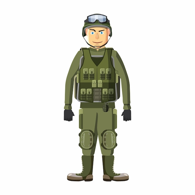 Soldat in Körperpanzer-Ikone im Cartoon-Stil isoliert auf weißem Hintergrund Menschensymbol