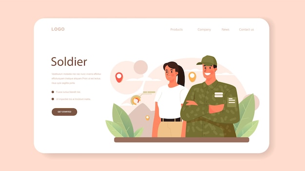 Soldat webbanner oder landing page. militärangehöriger in tarnung