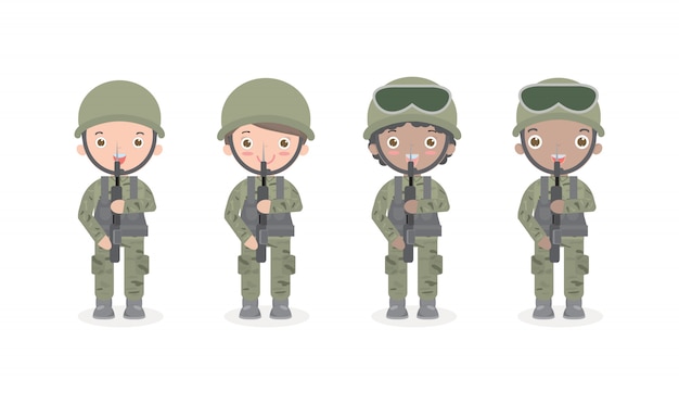 Soldaten. männer und frauen. flache zeichentrickfigur design isoliert us army, soldaten isolierte illustration.