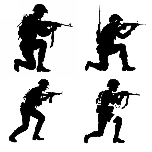 Soldaten- und Armeesilhouette-Kollektion für den Veteranentag Set von Armeesoldaten-Ikonen Schwarz verkauft