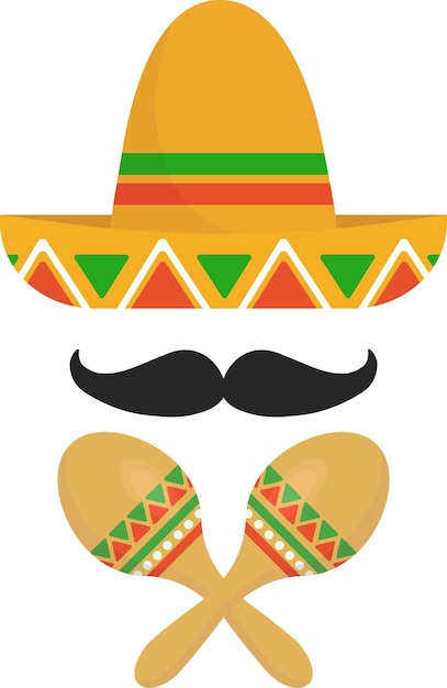 Sombrero mit schnurrbart und maracas