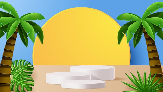 Sommer Anzeige Podium Dekoration Hintergrund mit Strand Ornament Vector 3D Illustration