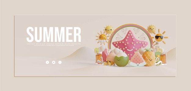 Sommer-banner-vorlage mit seestern 3d-illustration