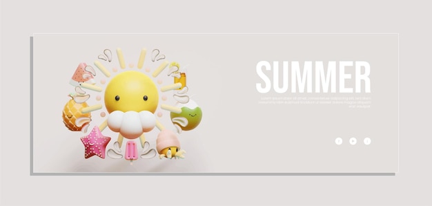 Sommer-Banner-Vorlage mit Sun 3D-Illustrations-Zusammensetzung