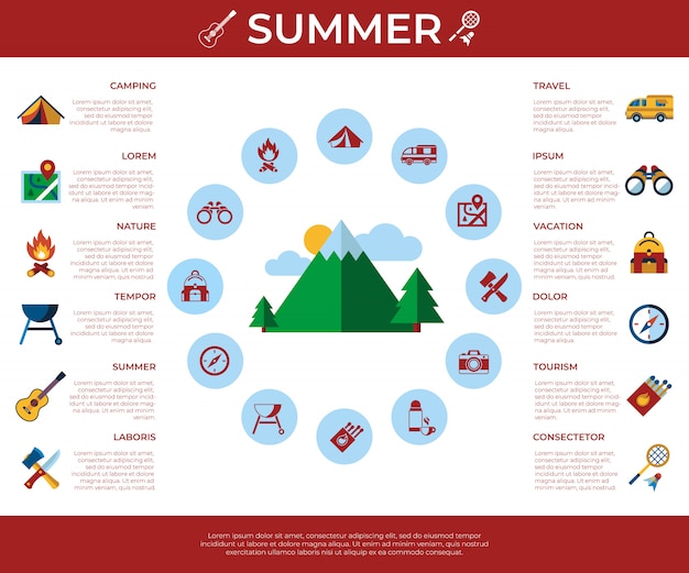 Sommer camping sport aktivitäten icons sammlung