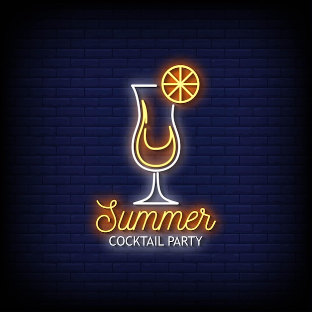 Sommer cocktail party neon zeichen stil text