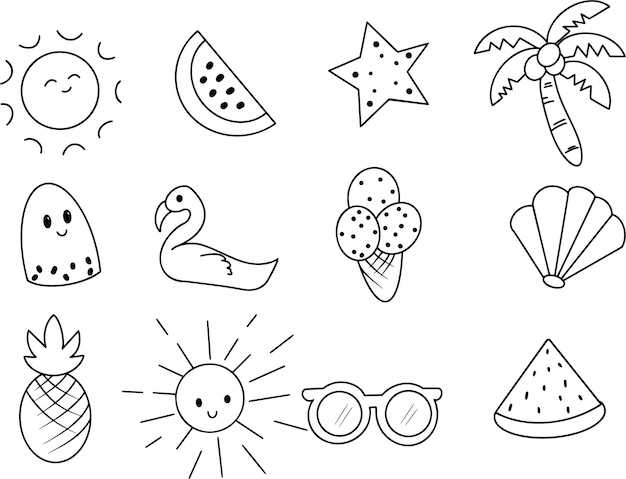 Vektor sommer gekritzel illustration element icon set