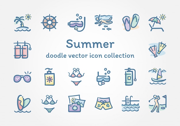 Sommer Gekritzel Vektor Icon-Sammlung