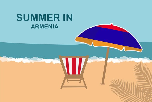 Vektor sommer in armenien strandstuhl und regenschirm urlaub oder urlaub