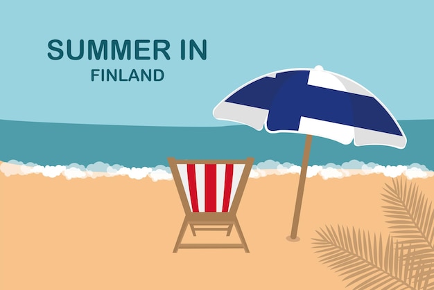 Vektor sommer in finnland strandstuhl und regenschirm urlaub oder urlaub
