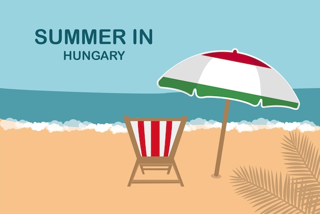 Vektor sommer in ungarn strandstuhl und regenschirm urlaub oder urlaub