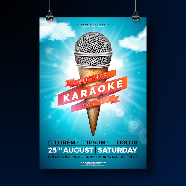 Sommer karaoke party plakat vorlage design mit mikrofon