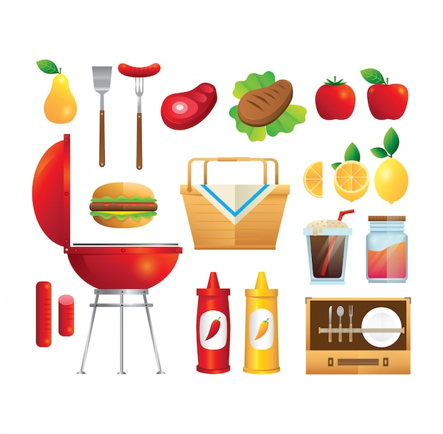 Vektor sommer picnic vector set