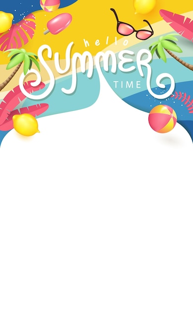 Vektor sommer-promotionsbanner mit sommer-tropischen-strand-vibes hintergrund und kopierraum