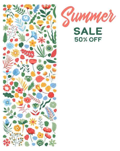 Vektor sommer-sale-prozent-rabatt-banner mit blumen