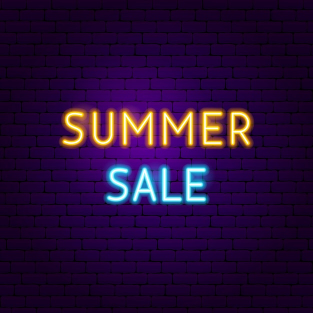 Sommer Sale Text Neon-Label. Vektor-Illustration der Urlaubsförderung.