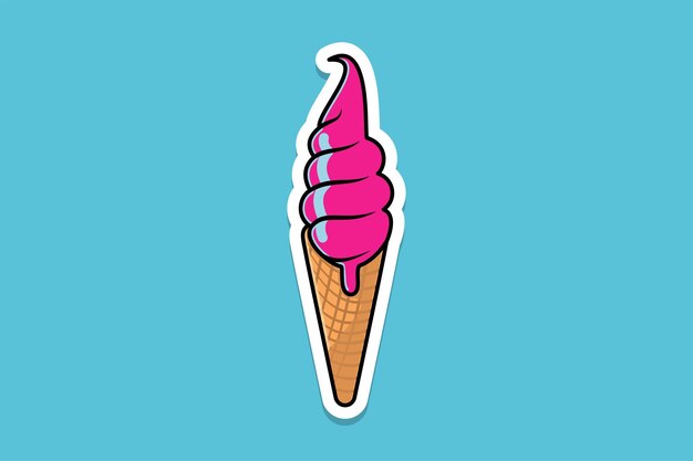 Sommer schmelz-eis-kegel-sticker-vektor-illustration sommer-lebensmittel und eis-objekt-symbol