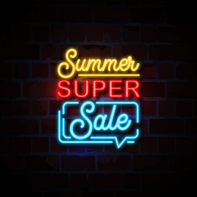 Sommer Super Sale Neon Style Zeichen Illustration