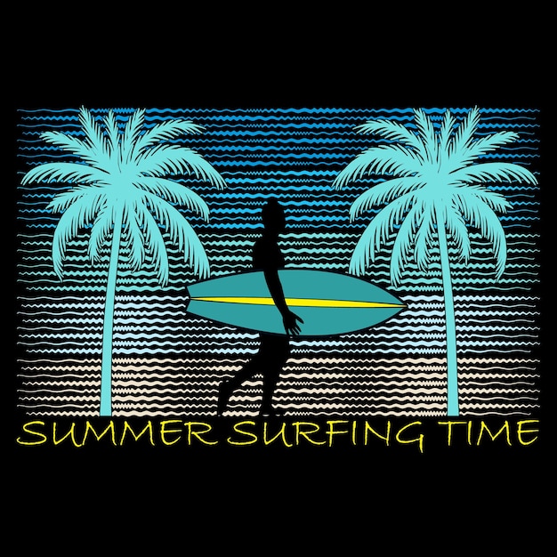 Vektor sommer-surfzeit-t-shirt-design-vektorillustration