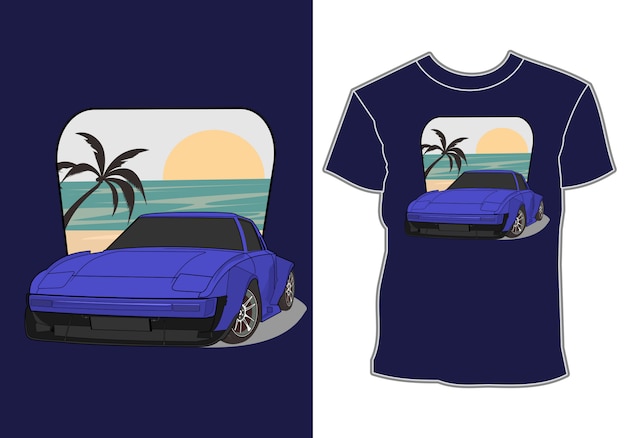 Sommer t-shirt design, auto urlaub am strand