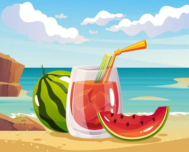 Vektor sommer-tropical-cocktail auf dem strand urlaub konzept