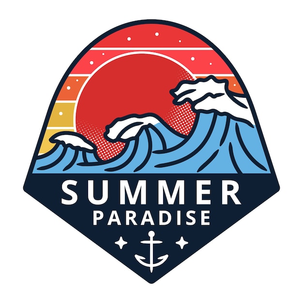Sommer und feiertag strand monoline abzeichen, logo illustration