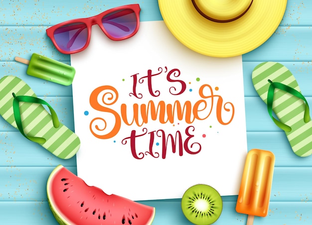 Vektor sommer-vektor-template-design sein sommerzeit-typografie-text im leerraum mit 3d-tropen