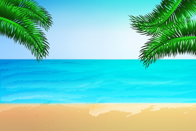 Sommeransicht des Strandes Tropischer Hintergrund für Sommerferien Meersandhimmelflugzeugwellensonne