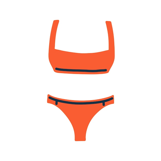 Sommerbadebekleidung, bh und höschen. damen-badeanzug für den urlaub. moderne modische badebekleidung. weiblicher strandanzug, bikini zum schwimmen. flache vektordarstellung isoliert auf weißem hintergrund.