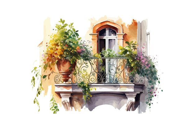 Sommerbalkon-aquarell-vektorillustrationsdesign