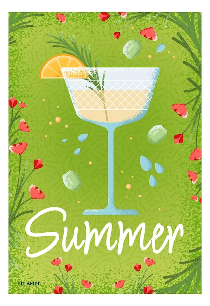 Sommerbanner im trendigen strukturierten stil cocktailparty-vektorillustration