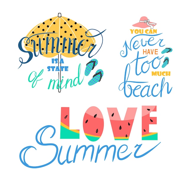 Vektor sommerbeschriftung helle phrasen über sommerferien und erholung vektorillustration isoliert