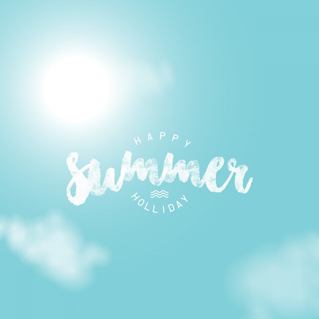 Vektor sommerferien-beschriftung mit sonnigem himmel