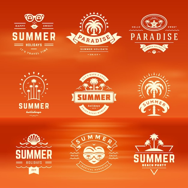 Sommerferien etiketten und abzeichen retro typografie design-set