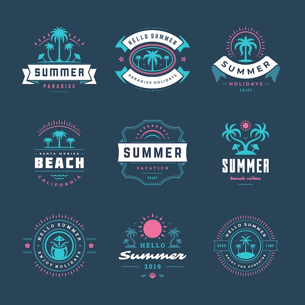 Sommerferien etiketten und abzeichen retro typografie design-set