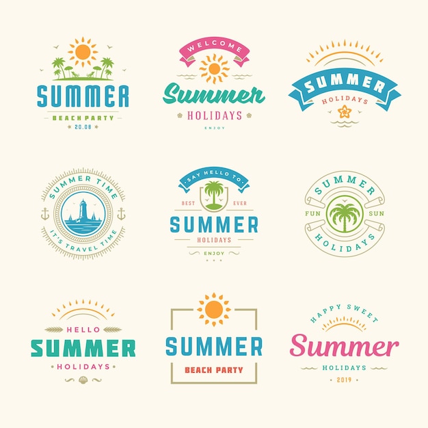 Vektor sommerferien etiketten und abzeichen retro typografie design-set