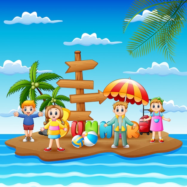 Sommerferien mit glücklichen Kindern auf der Insel