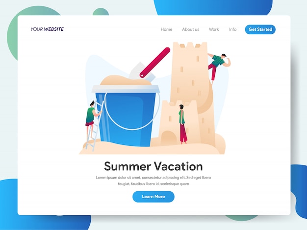 Sommerferien mit sandburg und eimer banner für landing page