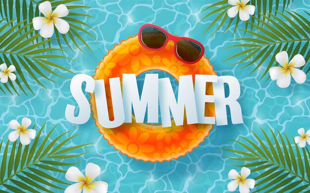 Sommerferiendesign mit Strandbunten tropischen Blumen