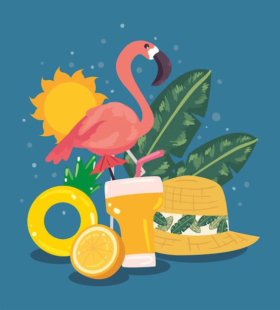 Sommerflamingo mit Symbolsatz